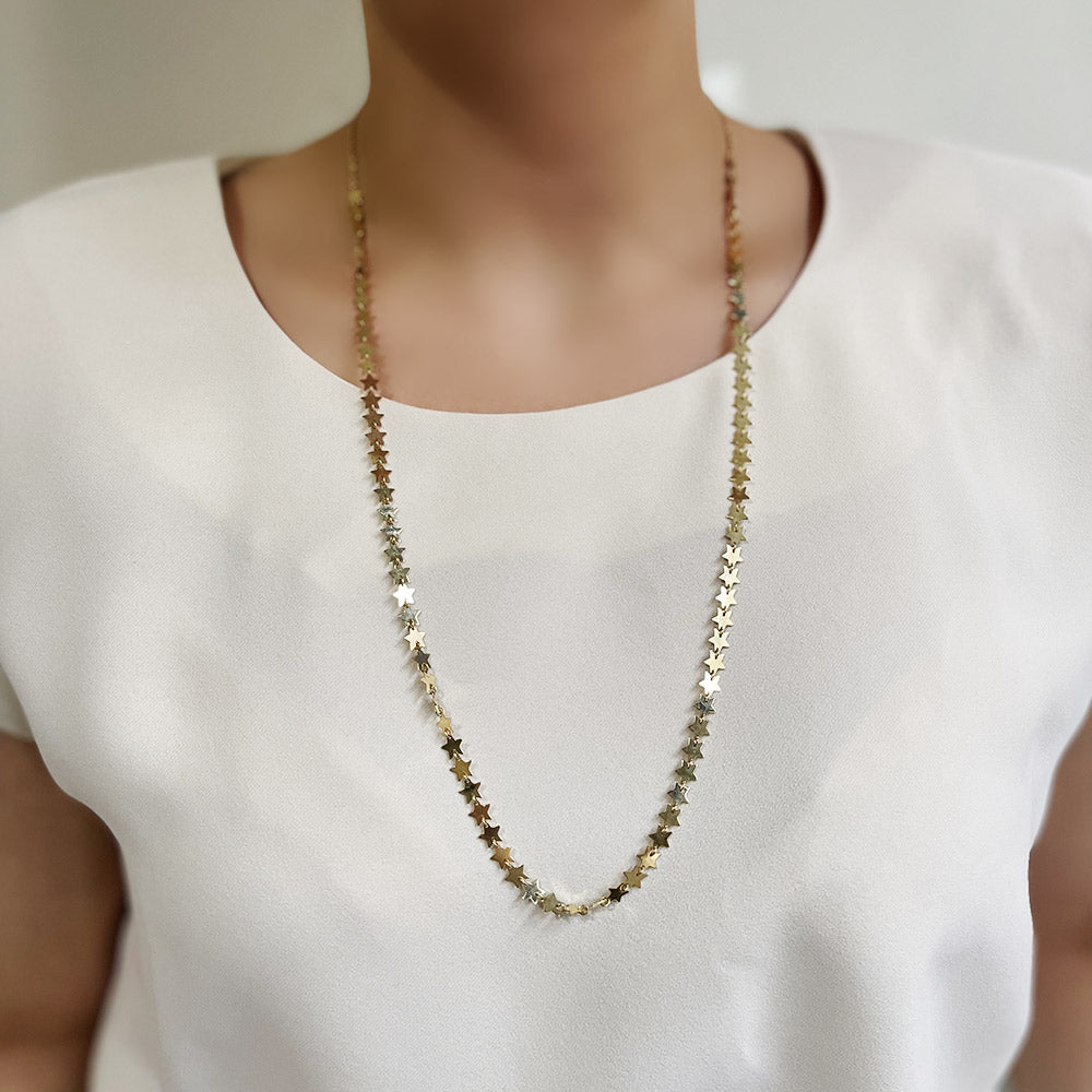 14K Gold Long Star Necklace
