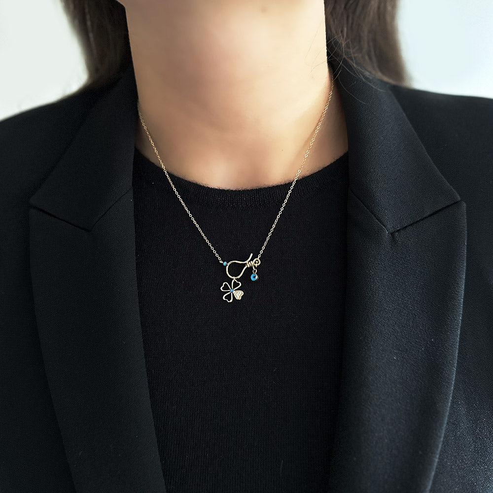 Eye Beaded Clover Figured Necklace