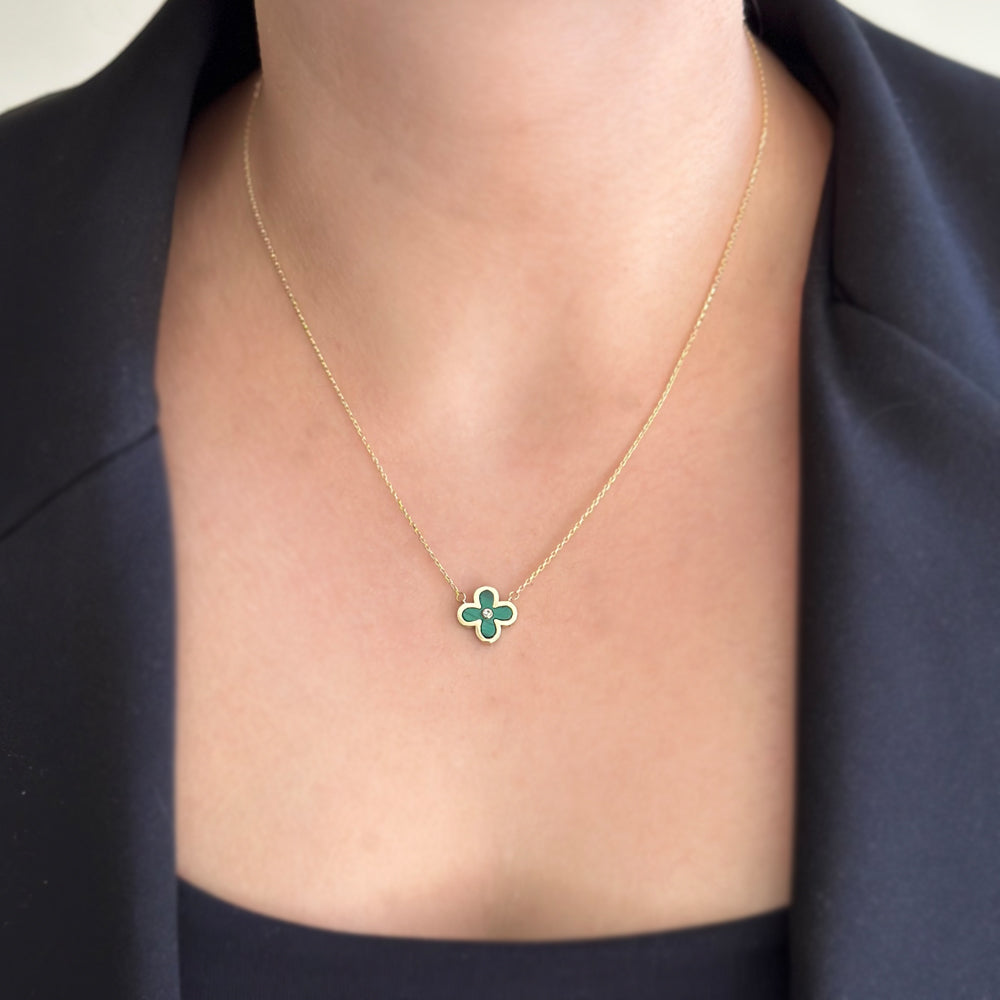 Green Clover Necklace with Malachite Stone