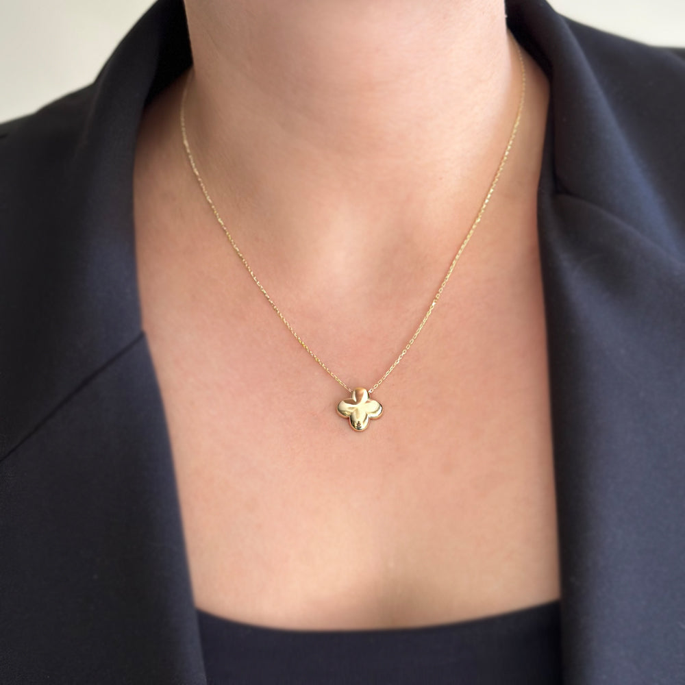 Gold Necklace with Domed Clover Motif