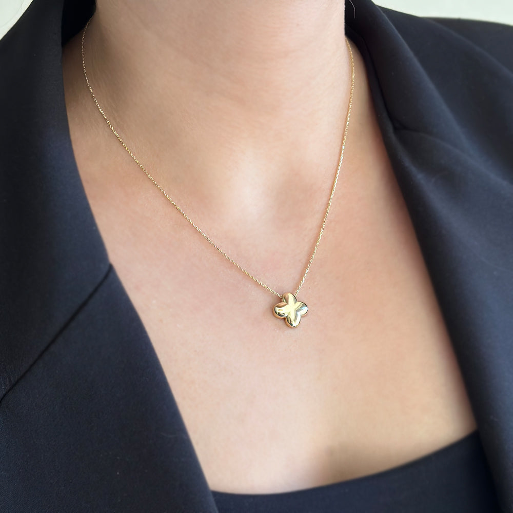 Gold Necklace with Domed Clover Motif