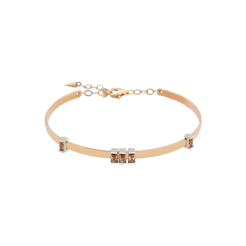 14K Rose Gold Smoky Topaz Stone Cuff Bracelet