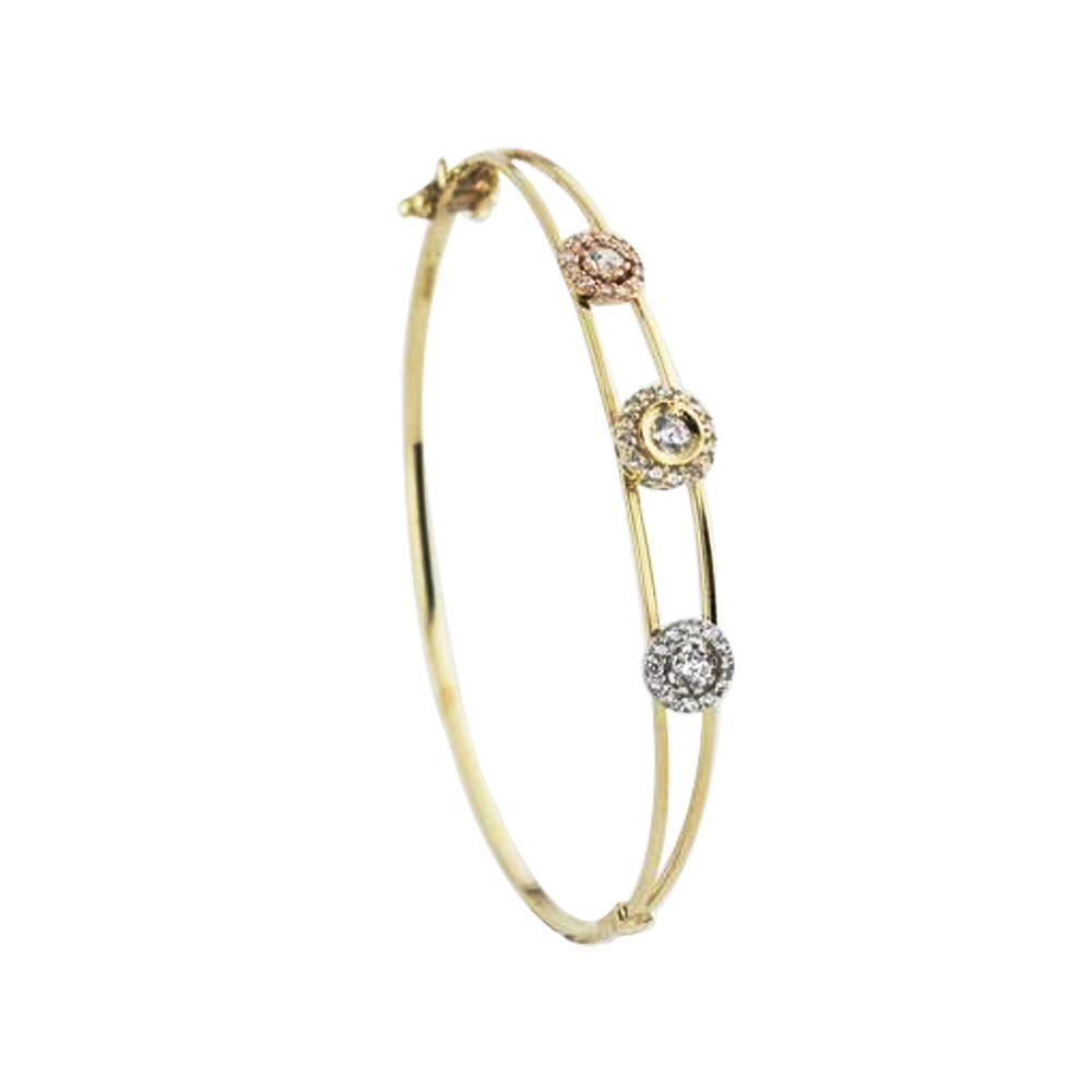 Three Color Round Stone Gold Bangle