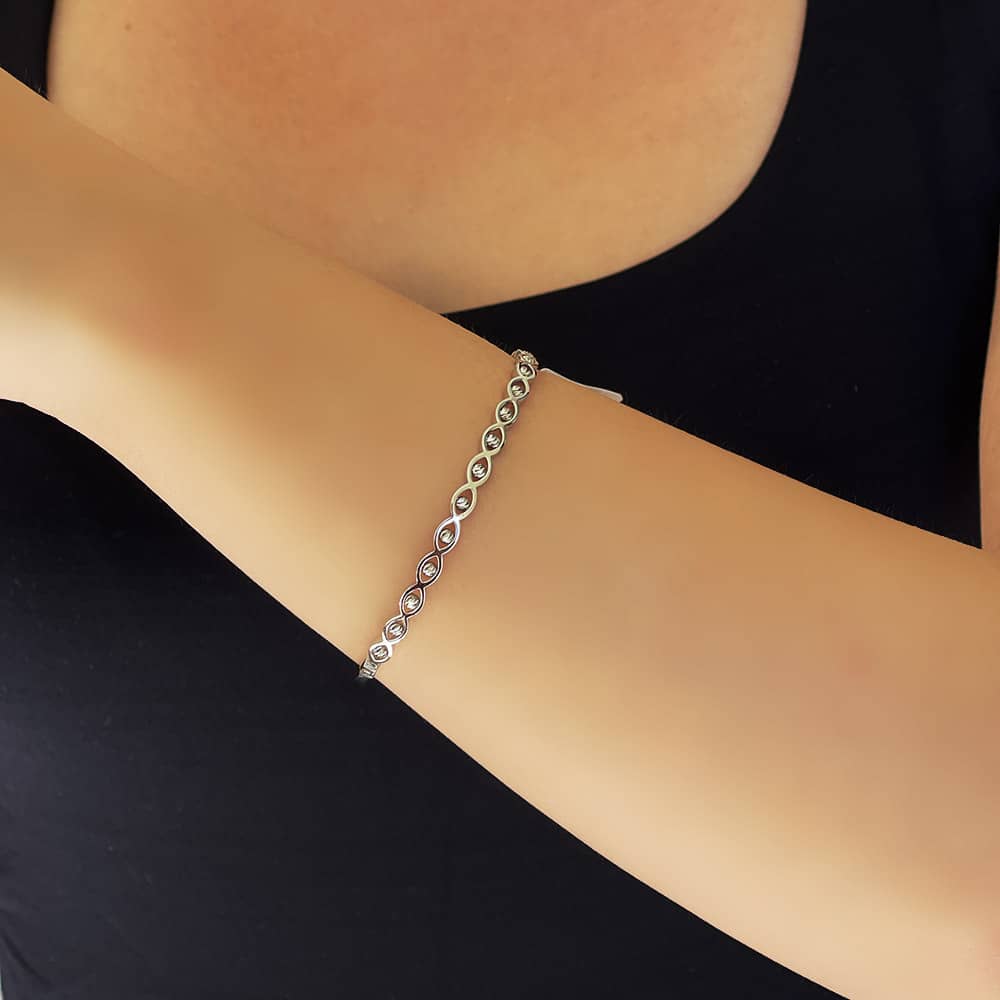 White Gold Dorika Ball Thin Cuff Bracelet