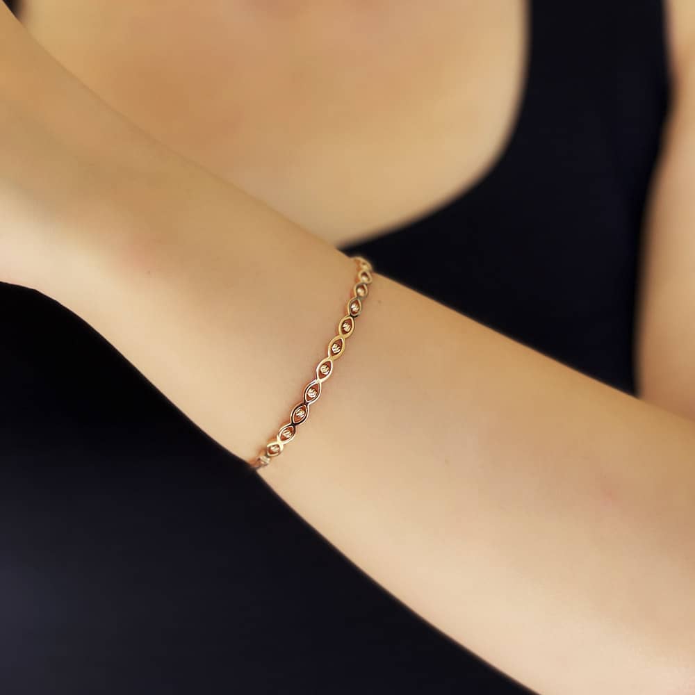 Rose Gold Dorika Ball Thin Cuff Bracelet