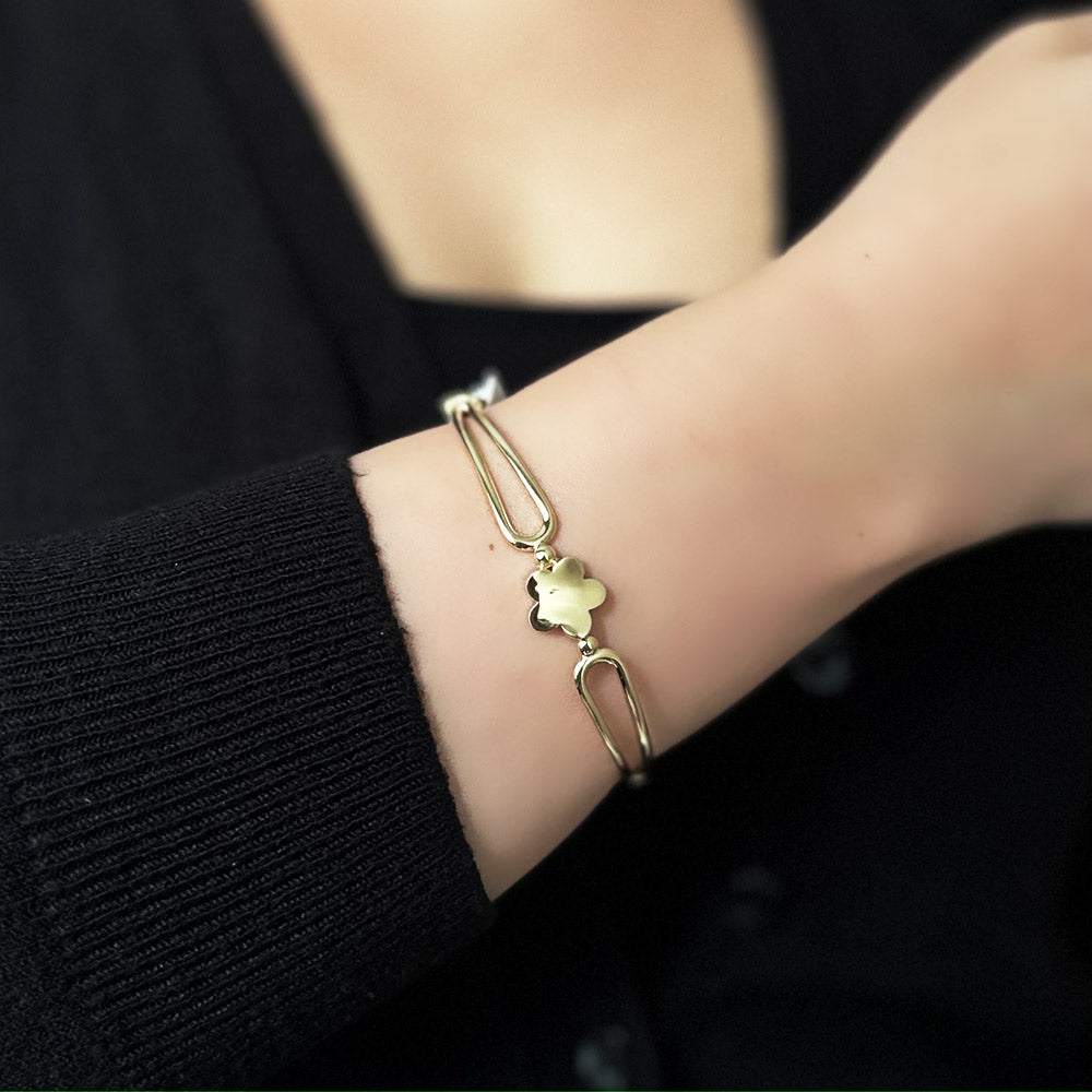 Yellow Gold Clover Motif Cuff