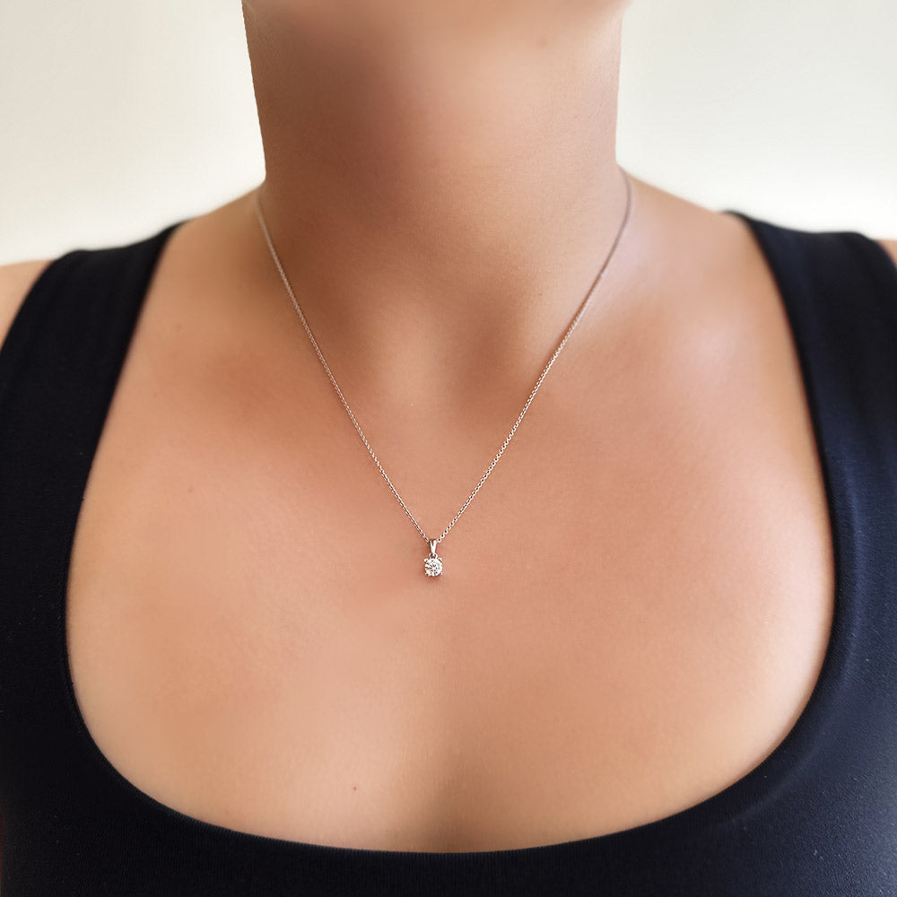 14K White Gold Solitaire Necklace