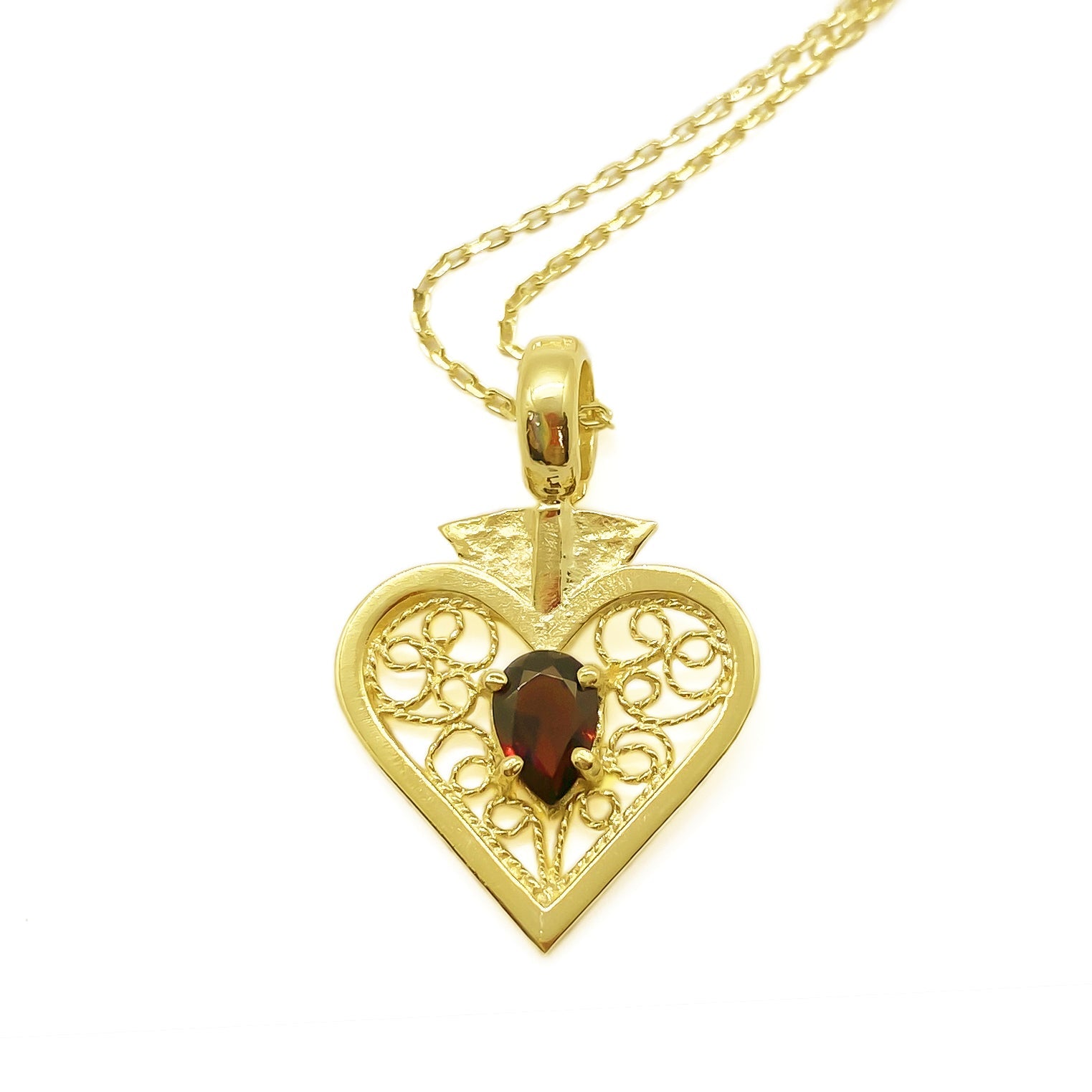 ELIZABETH NECKLACE - GARNET STONE, TWO DIFFERENT TONE OPTIONS