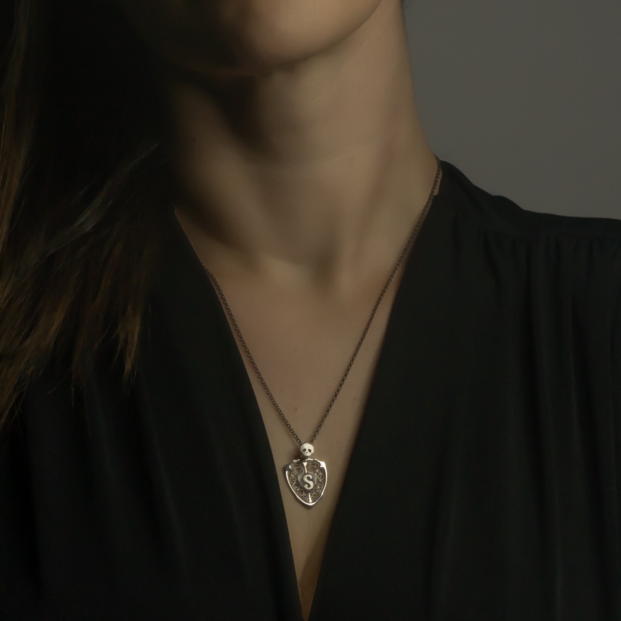 ANGEL WING & SHIELD NECKLACE - PERSONALIZED WITH LETTER