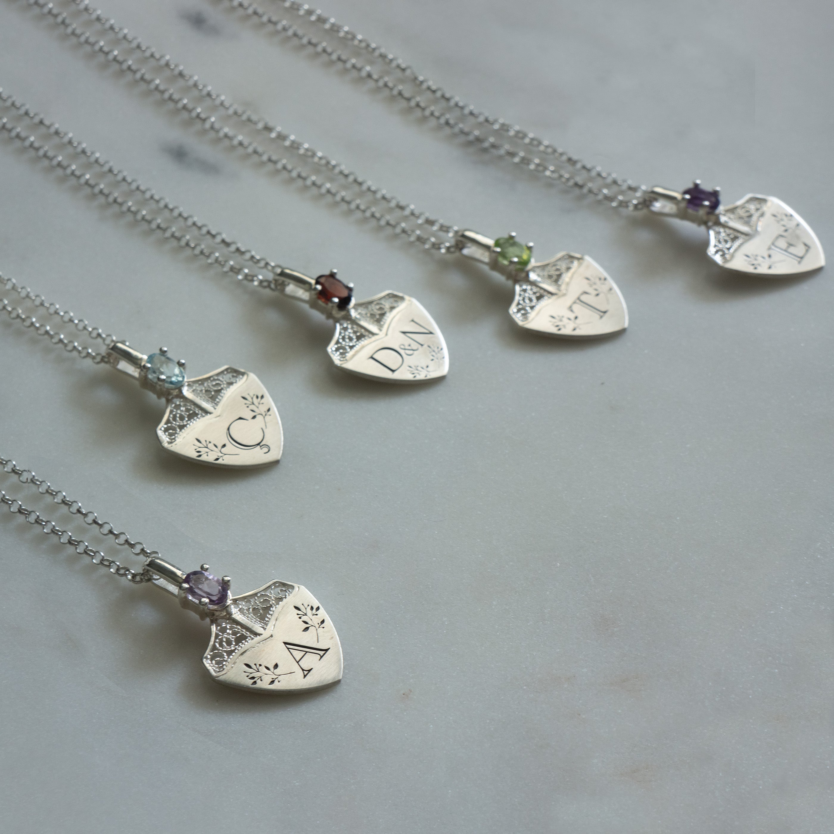 AMETHYST & SHIELD NECKLACE - PERSONALIZED WITH LETTERS