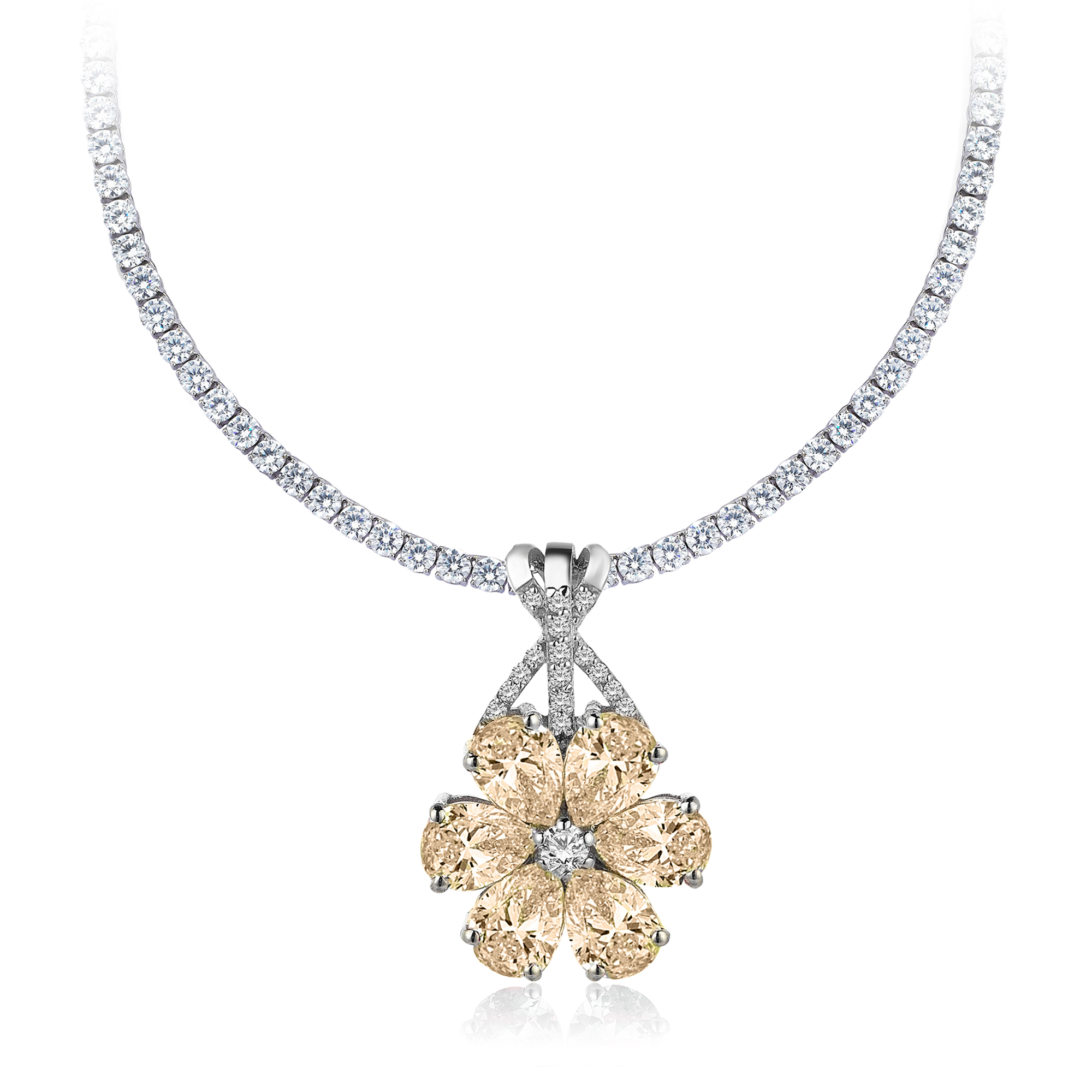 10 Carat Diamond Hybrid Gold Pink Magnolia Necklace