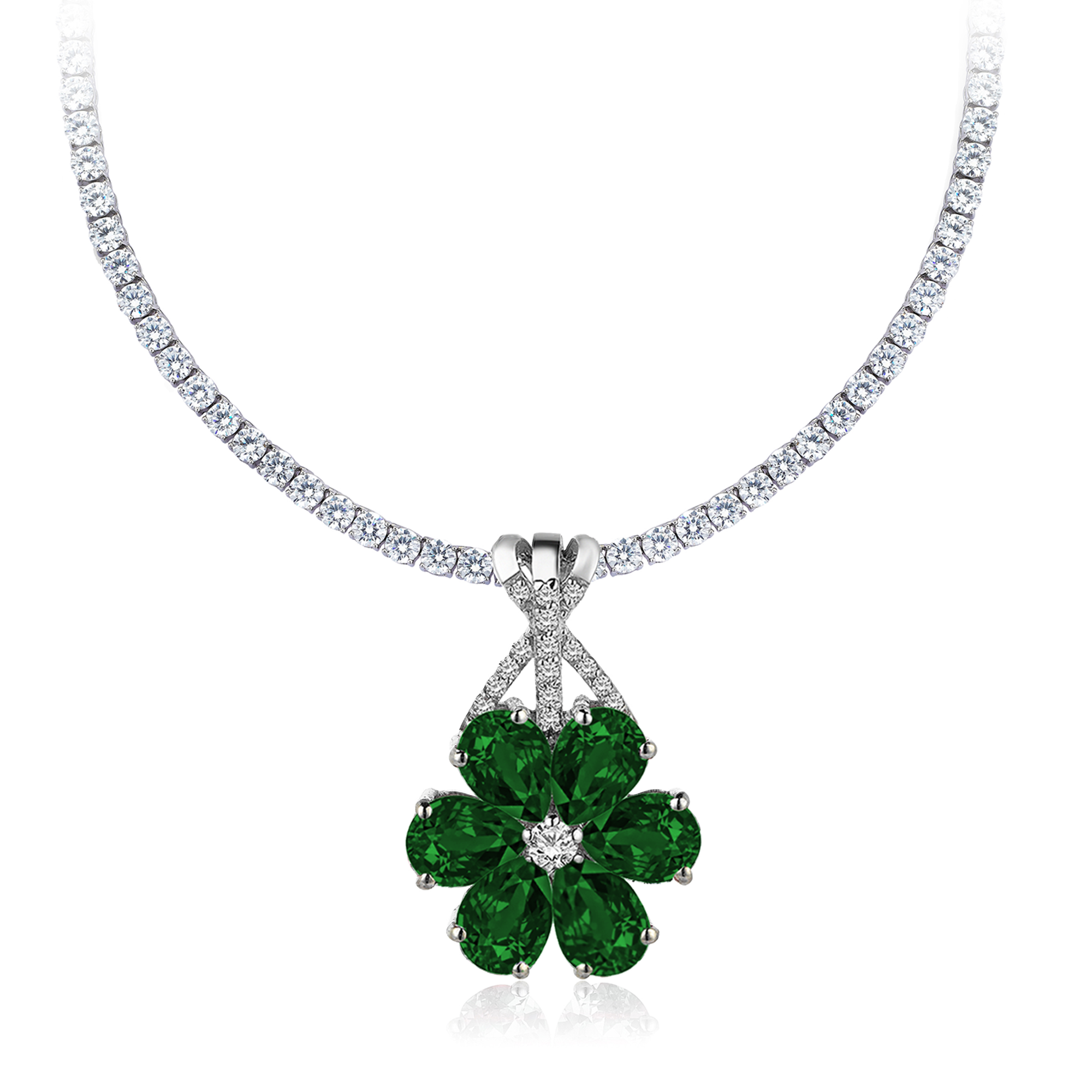 10 Carat Diamond Hybrid Gold Emerald Magnolia Necklace