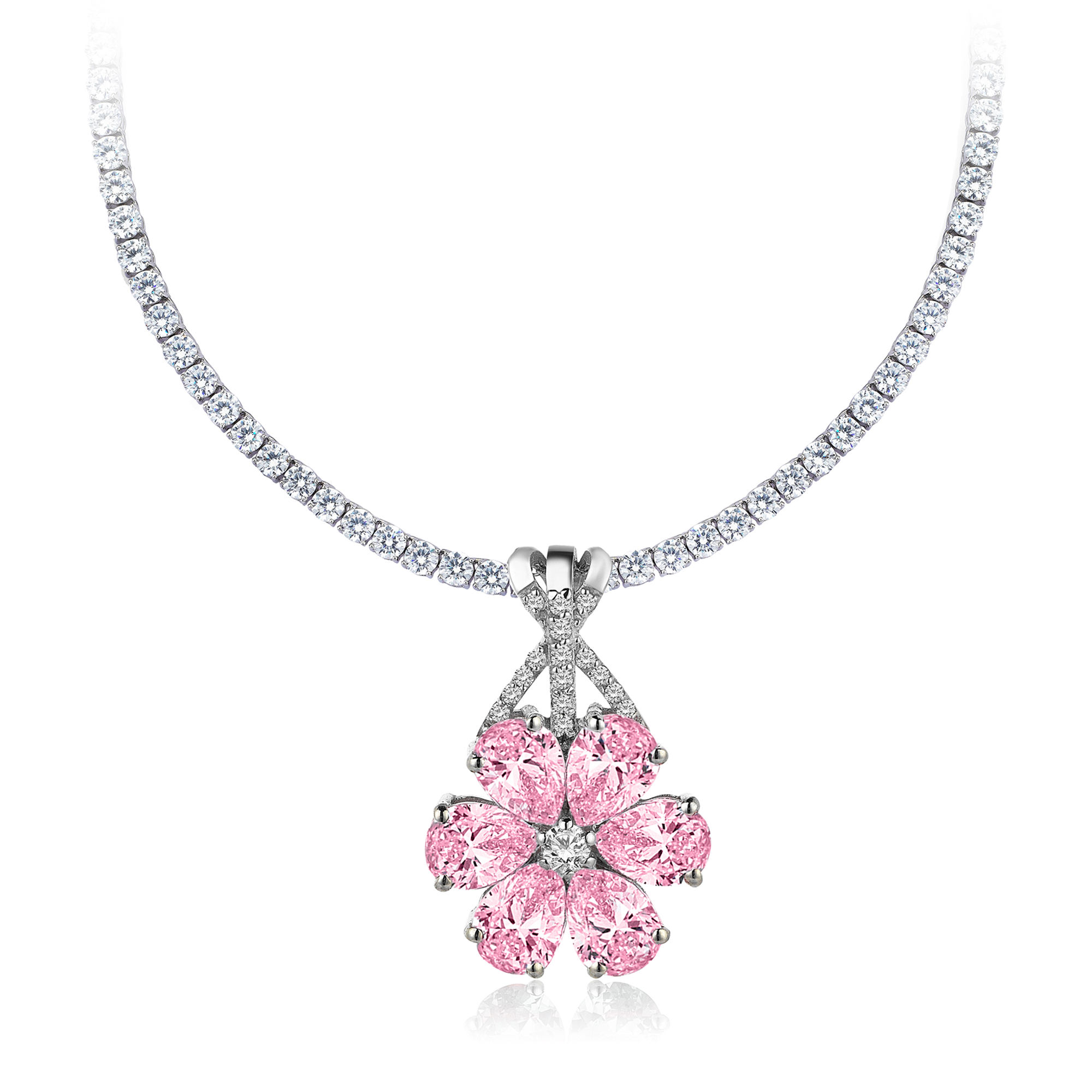 10 Carat Diamond Hybrid Gold Pink Magnolia Necklace