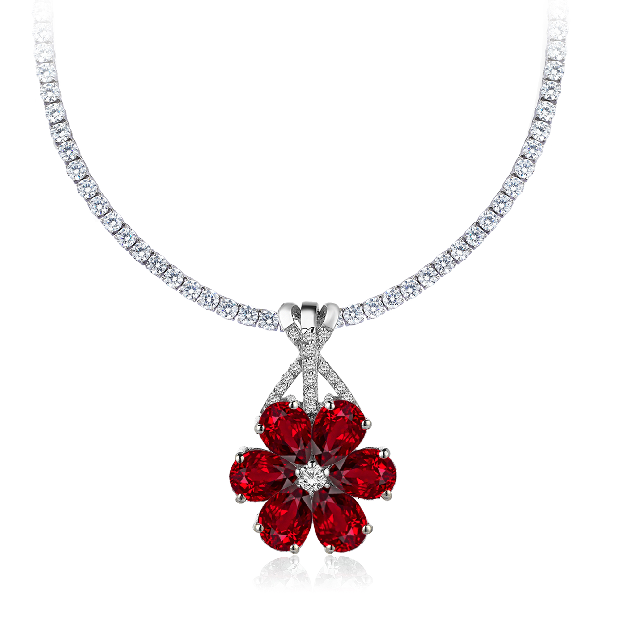 10 Carat Diamond Hybrid Gold Emerald Magnolia Necklace