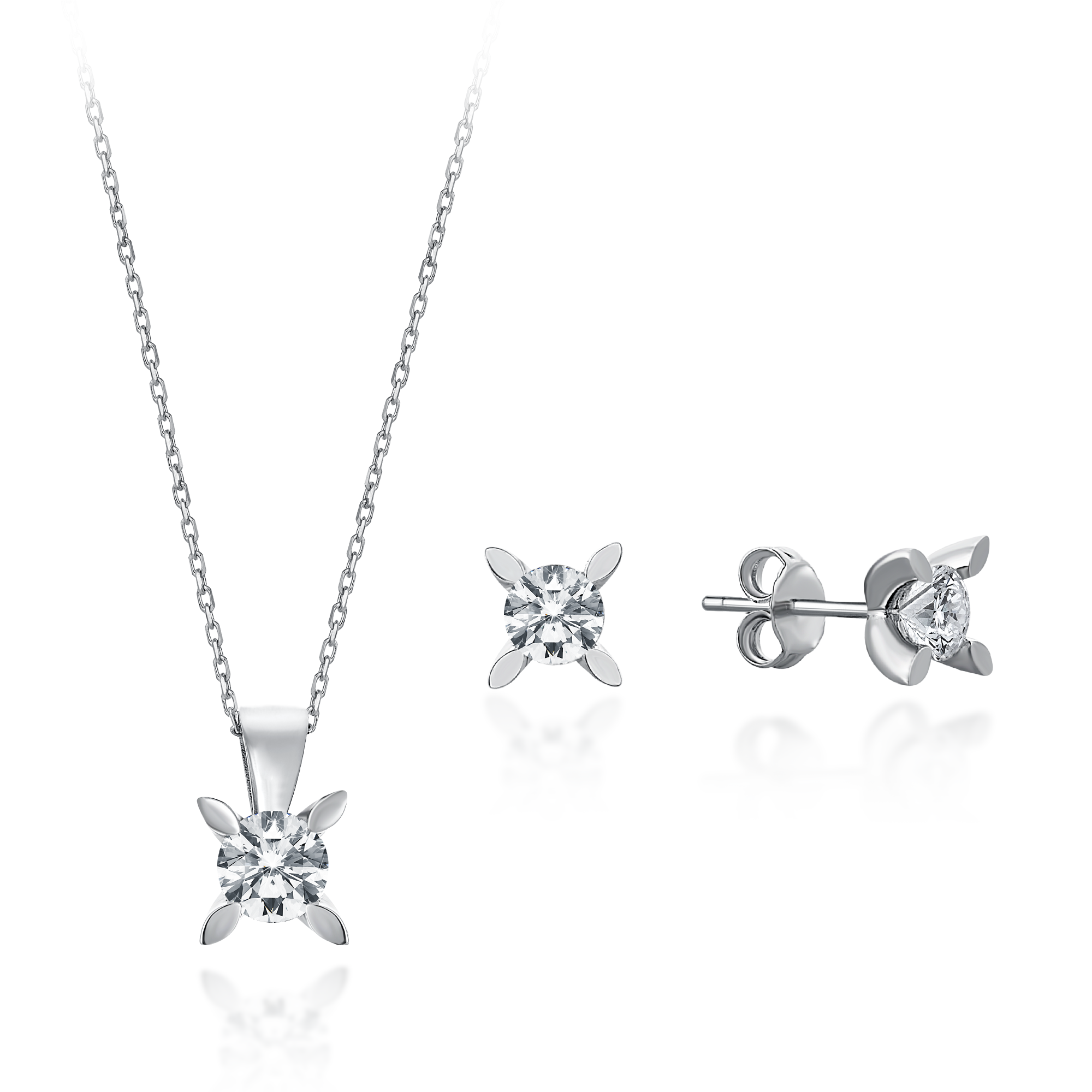 Almond Nail Diamond Hybrid Gold Solitaire Set