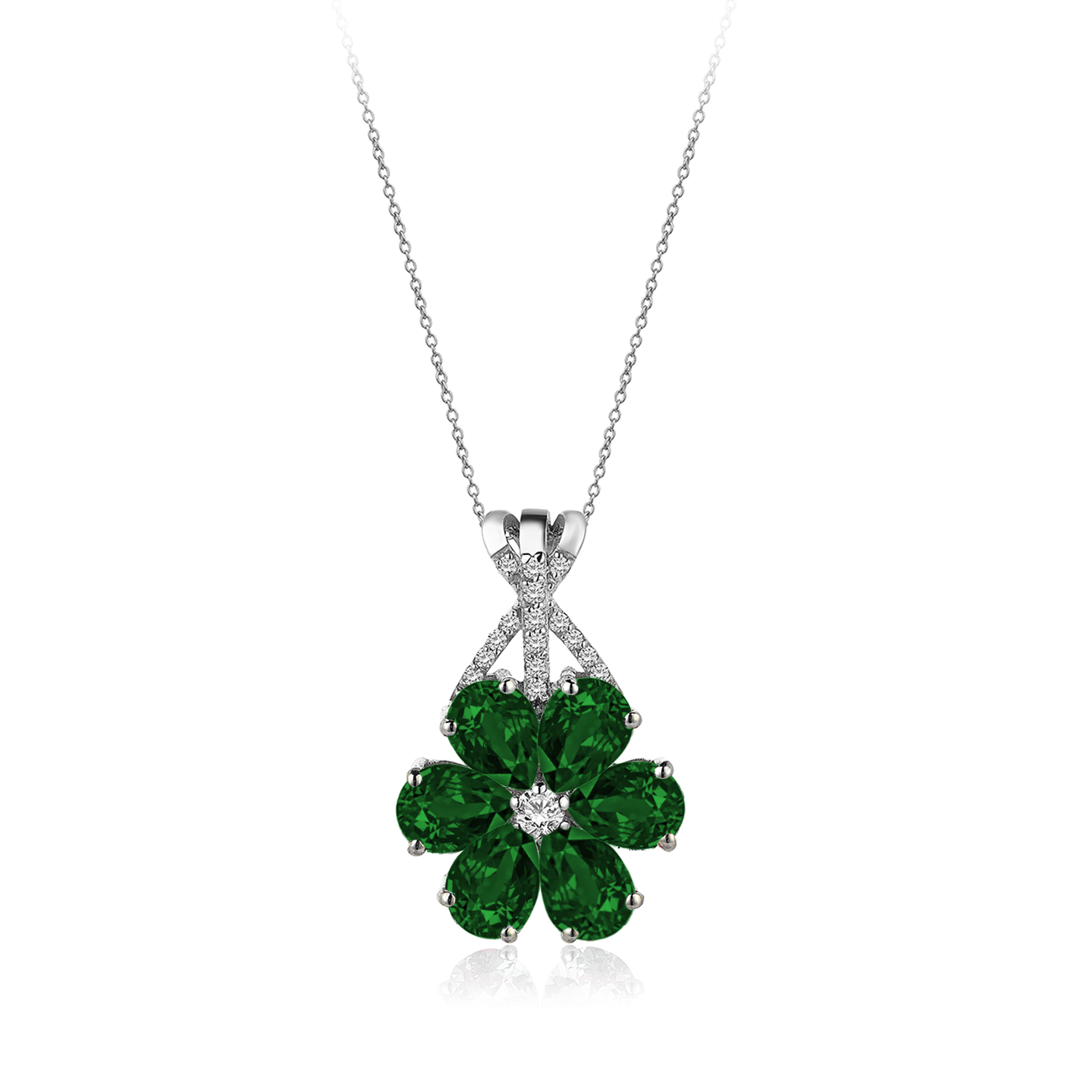 4 Carat Sapphire Diamond Hybrid Magnolia Flower Necklace