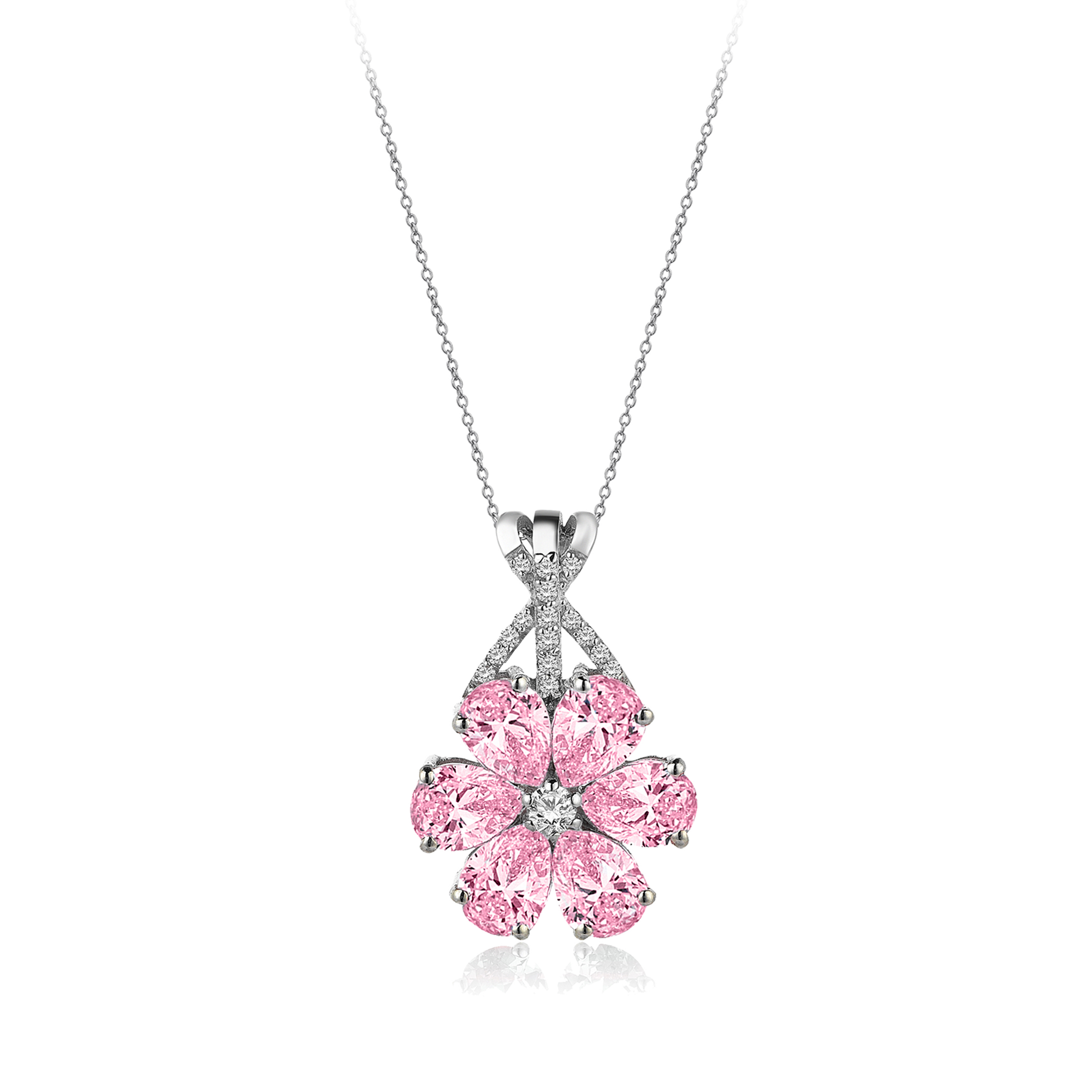 4 Carat Diamond Hybrid Gold Magnolia Flower Necklace