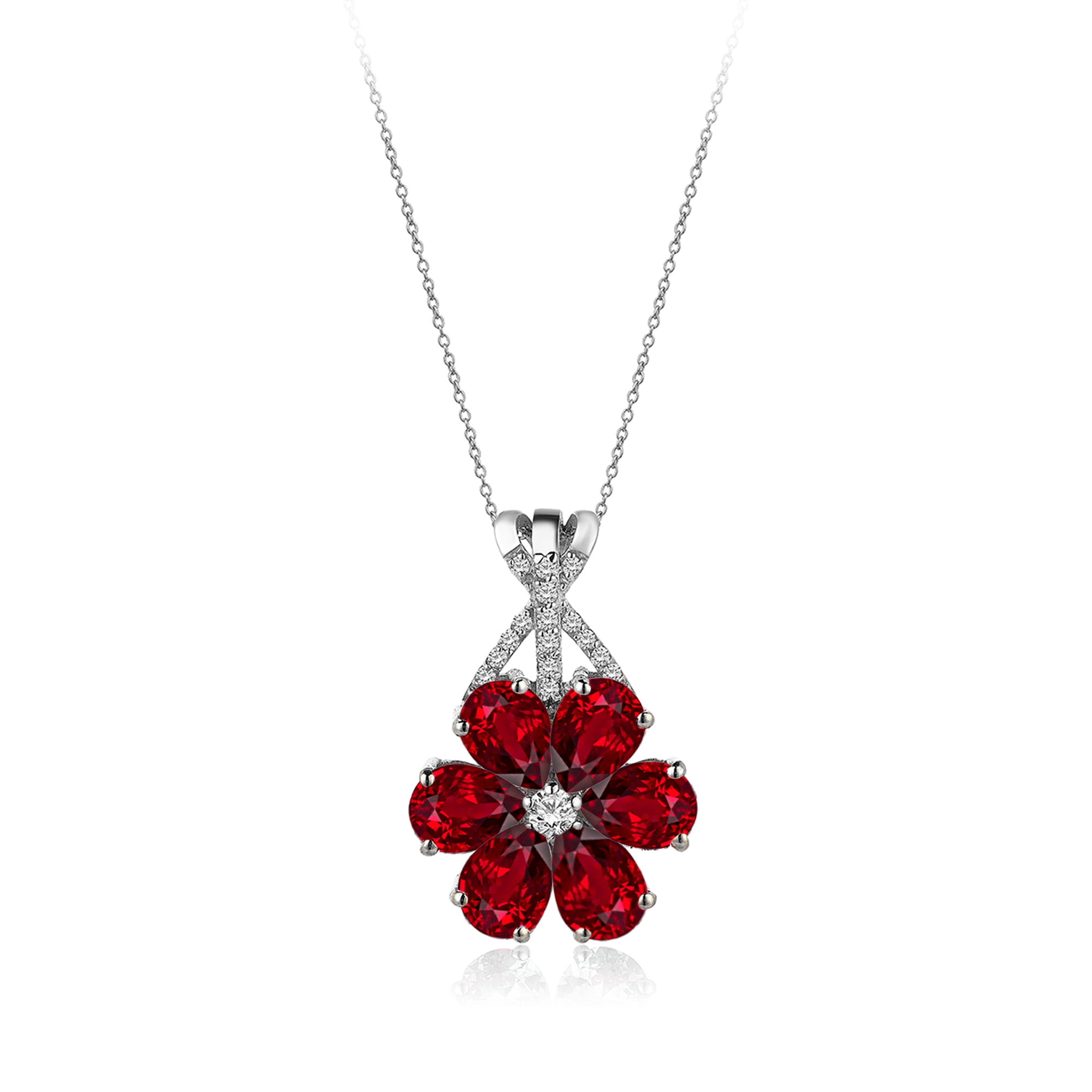 4 Carat Sapphire Diamond Hybrid Magnolia Flower Necklace