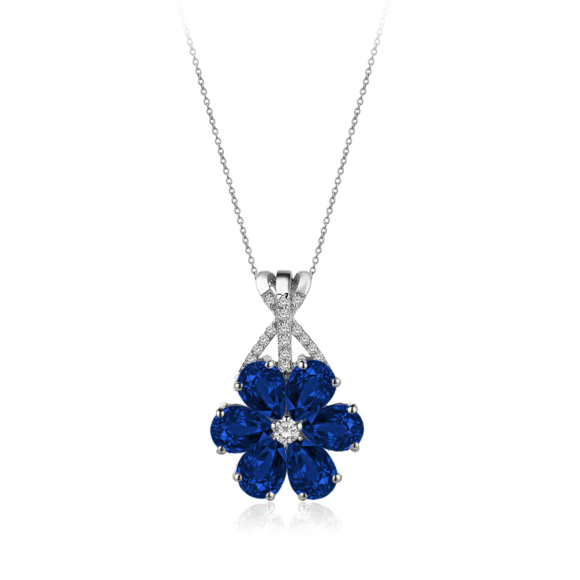 4 Carat Sapphire Diamond Hybrid Magnolia Flower Necklace
