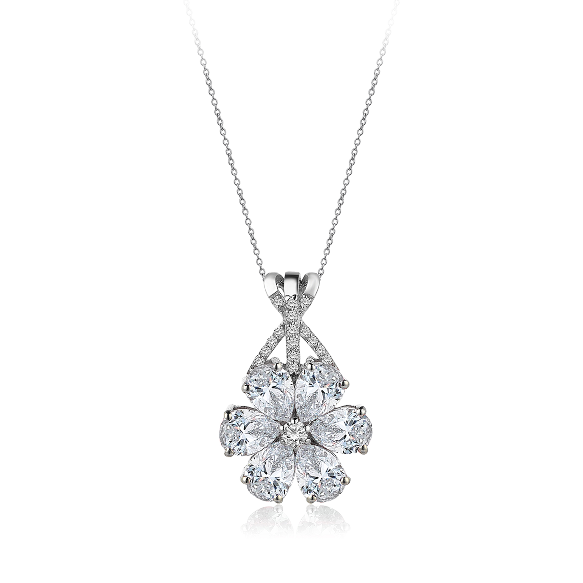 4 Carat Diamond Hybrid Gold Magnolia Flower Necklace