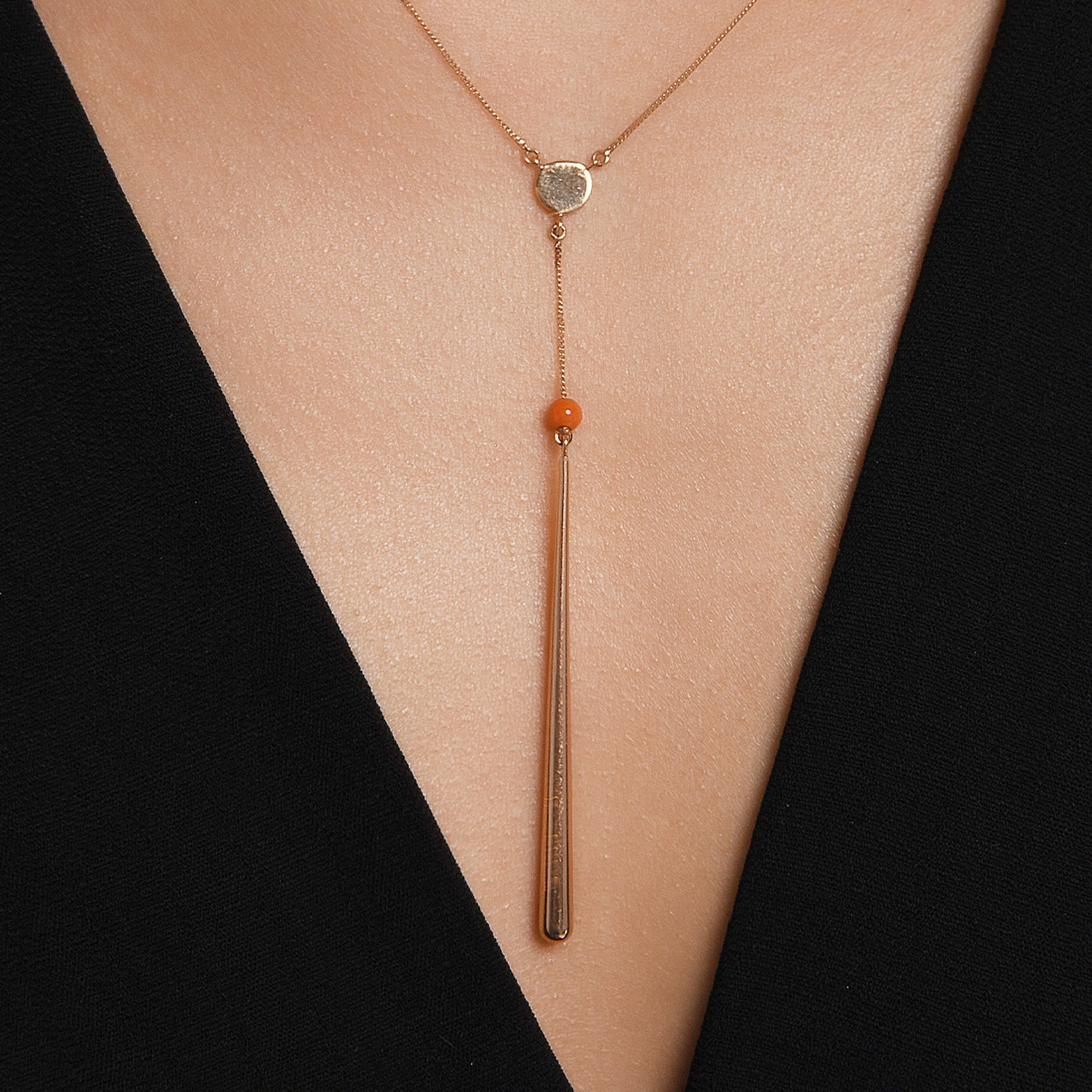 Stick Pendant Ball Gold Necklace