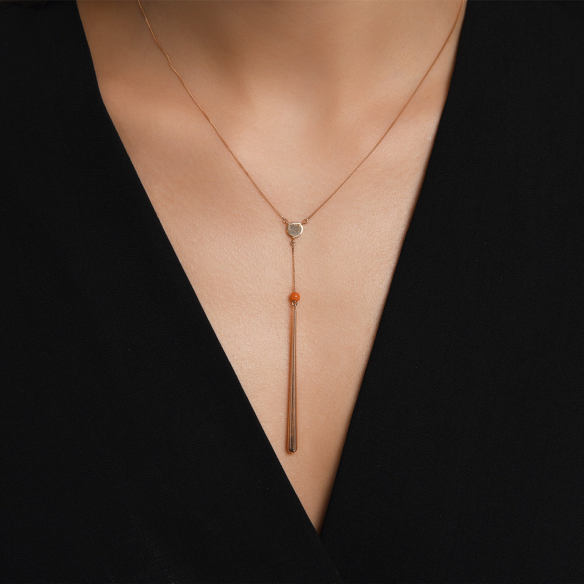 Stick Pendant Ball Gold Necklace