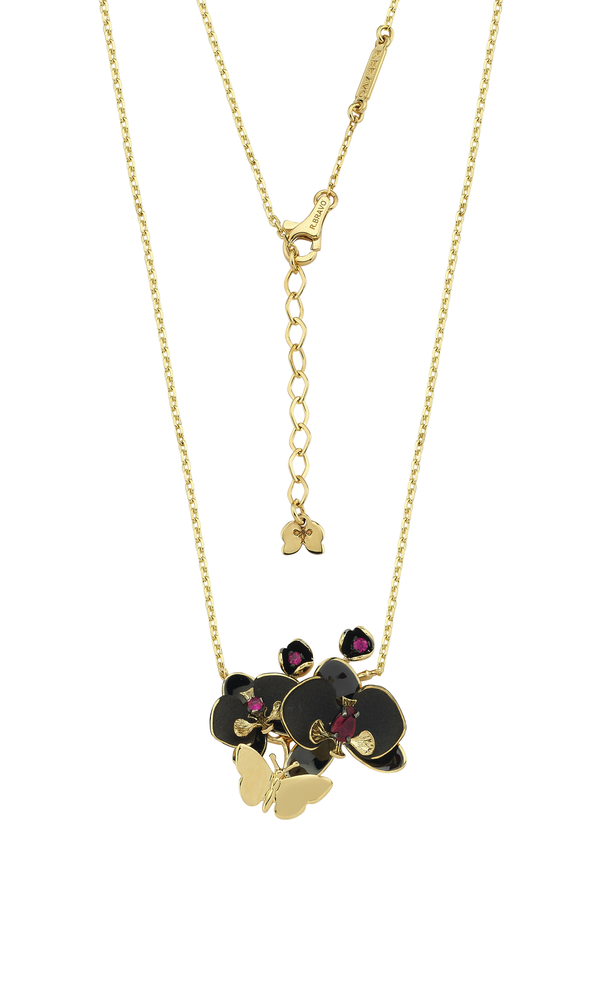Black Orchid Ruby Stone Oxidized Necklace