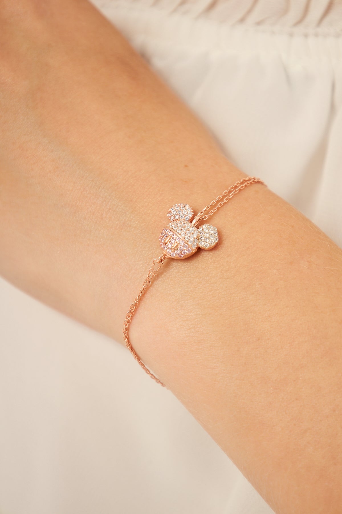 Paris Mickey Mouse 14 Carat Gold Plated Silver Bracelet