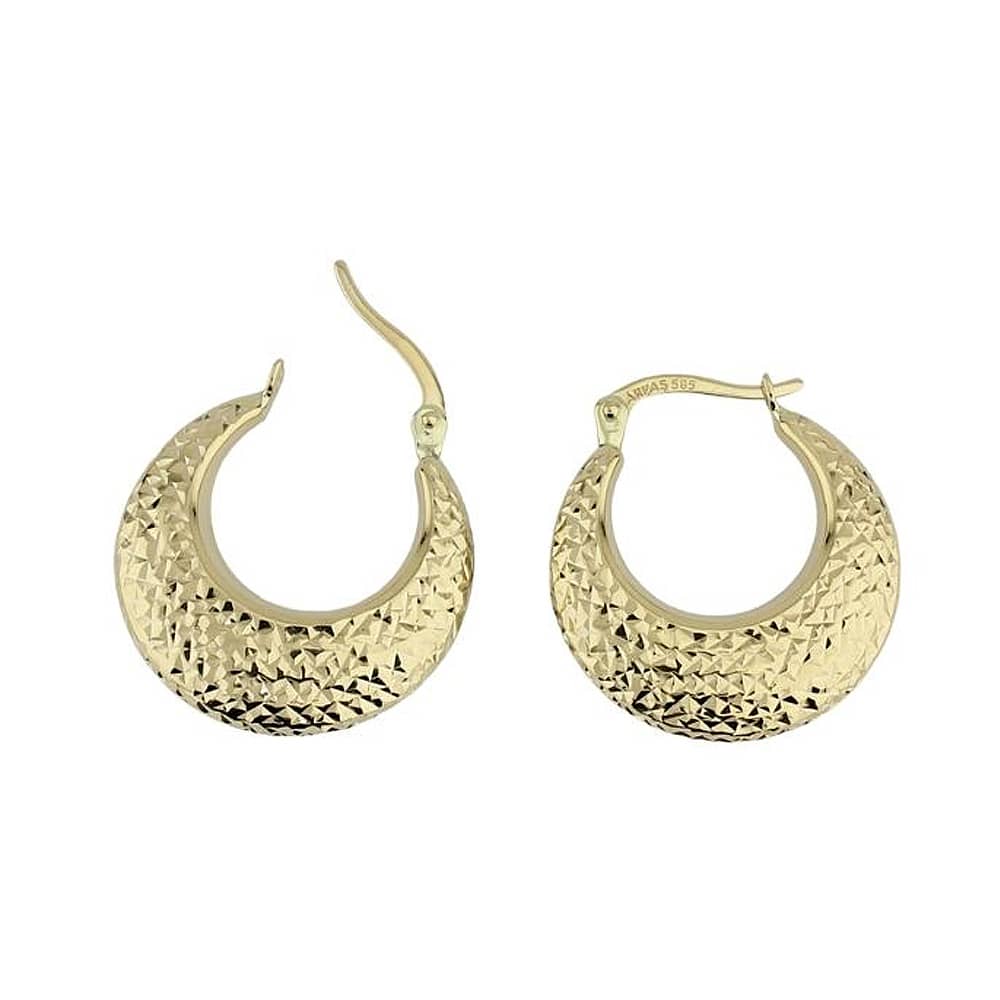 14 Carat Gold Hammered Hoop Earrings