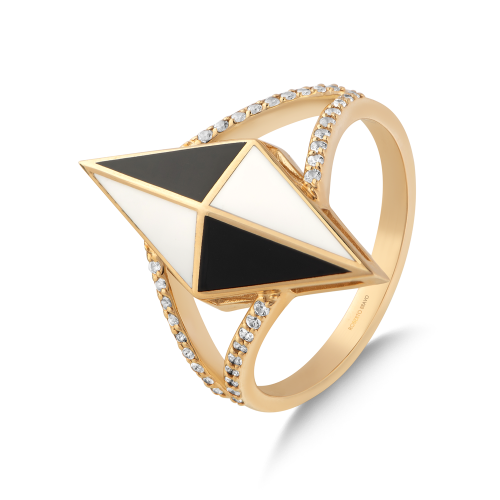 Volare Black and White Enameled White Sapphire Ring