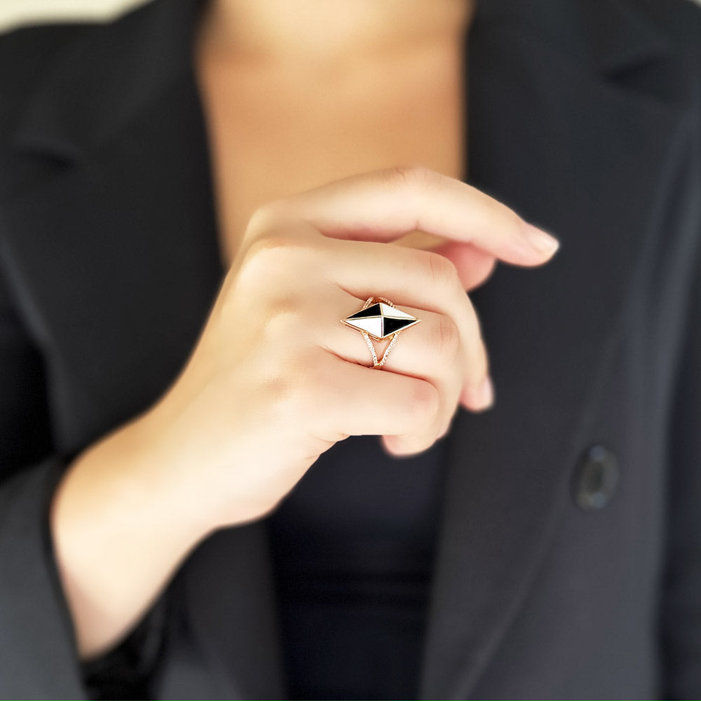 Volare Black and White Enameled White Sapphire Ring