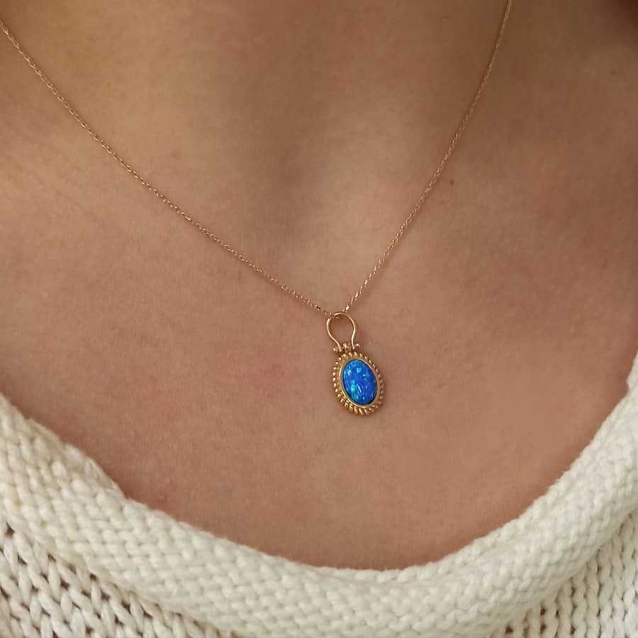 Dark Blue Opal Stone Necklace with Phosphorus Pieces