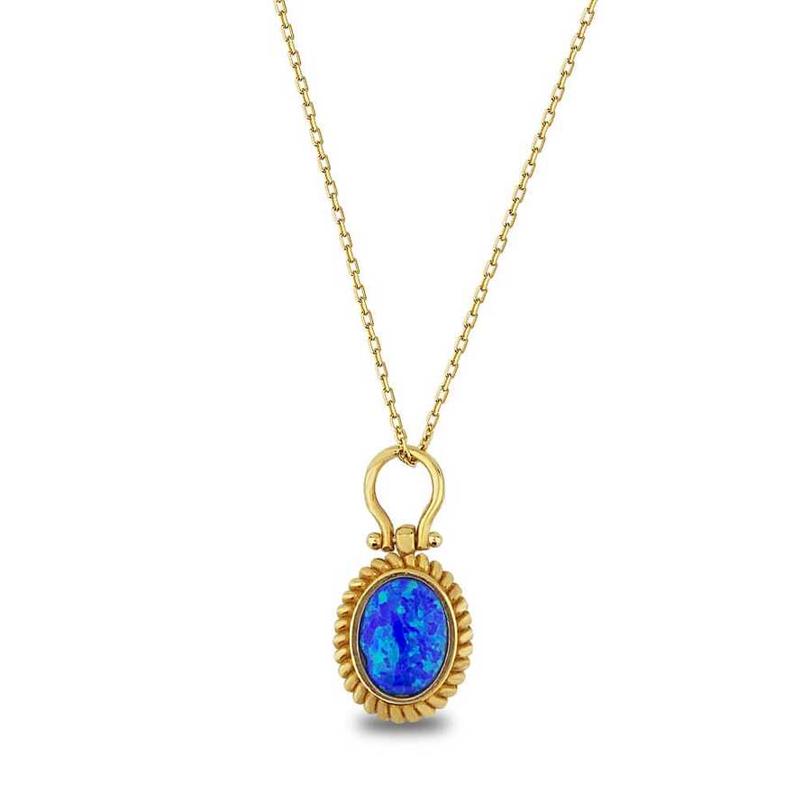 Dark Blue Opal Stone Necklace with Phosphorus Pieces