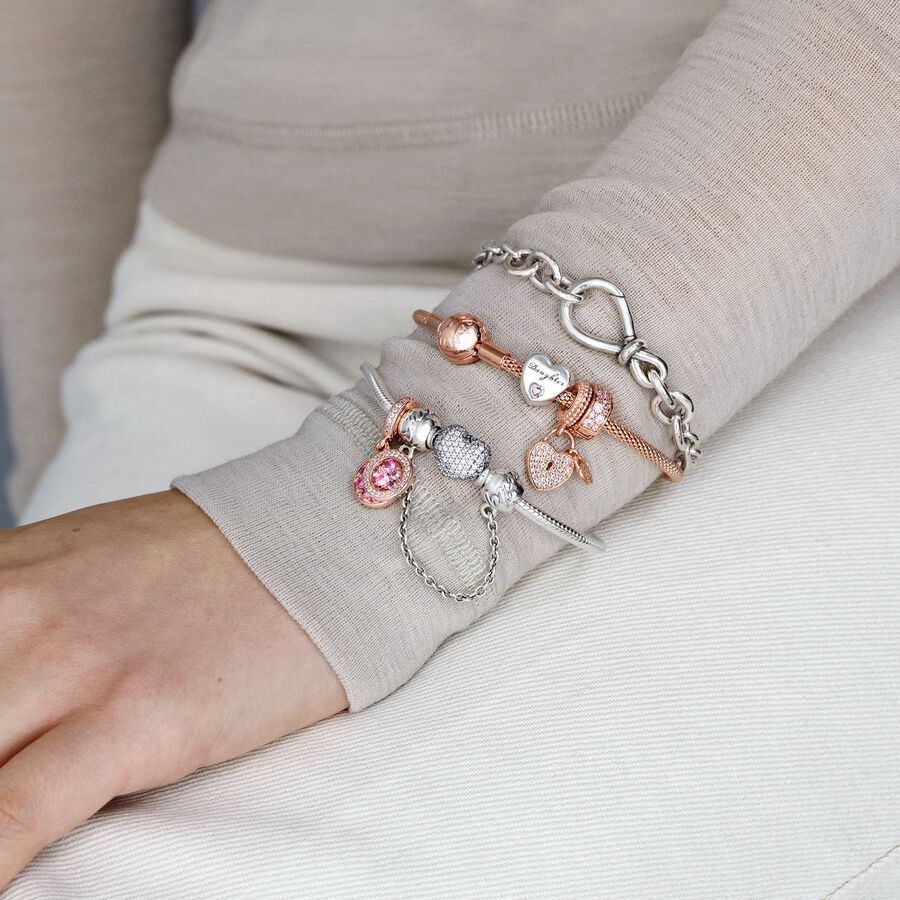 Pavé Heart-shaped Padlock Dangle Charm