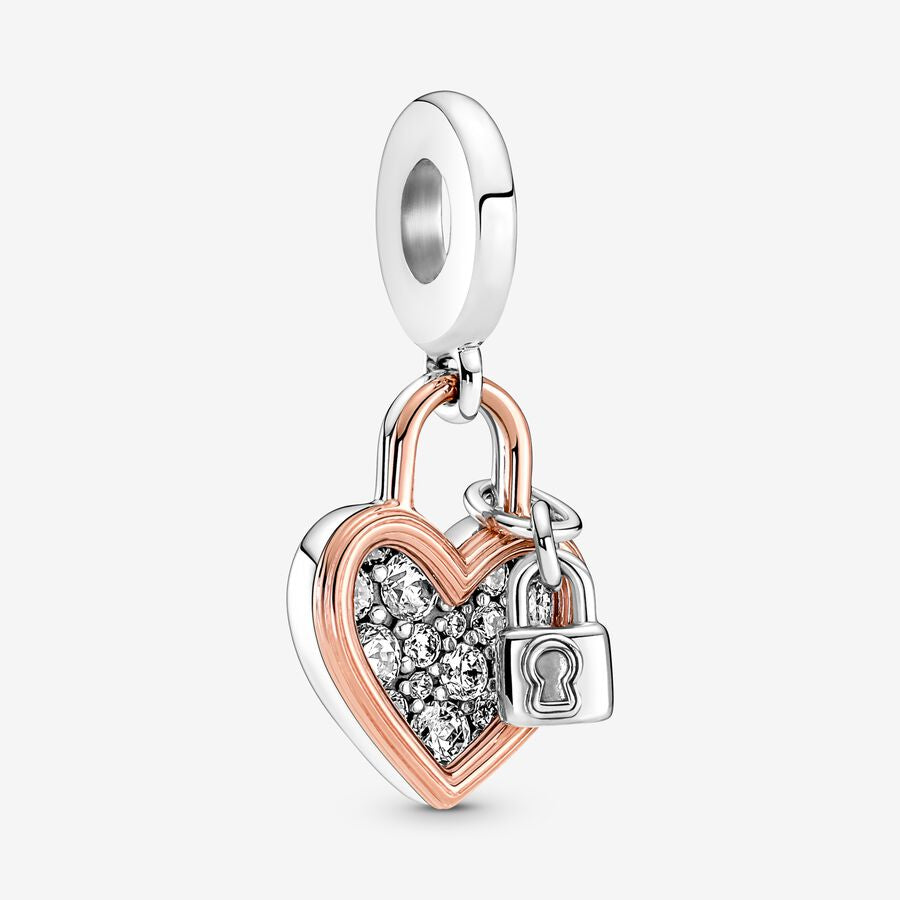 Heart and Lock Double Dangle Charm
