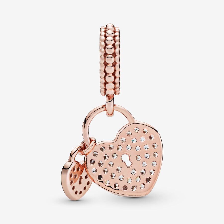 Pavé Heart-shaped Padlock Dangle Charm