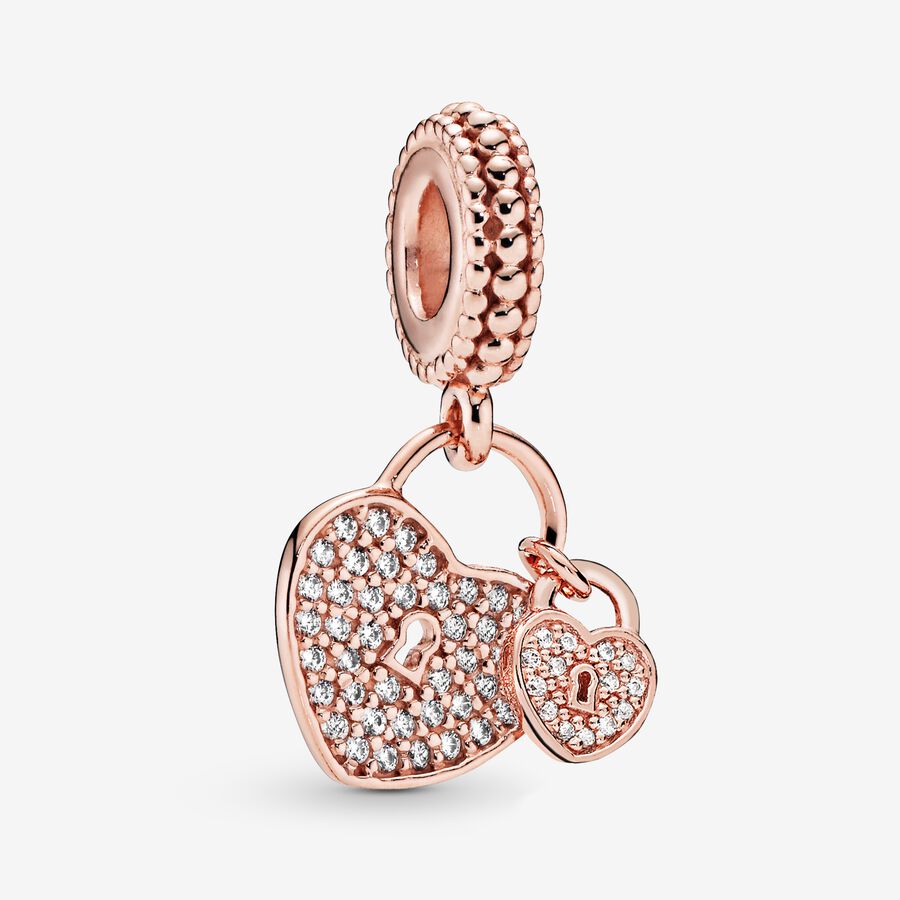 Pavé Heart-shaped Padlock Dangle Charm