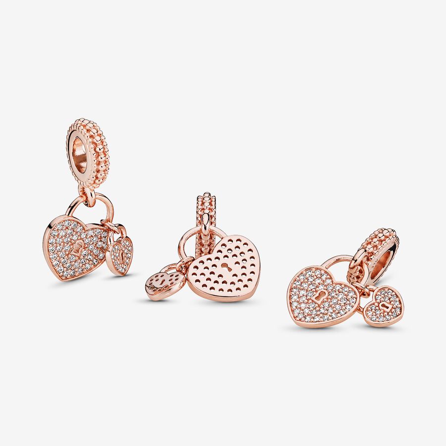 Pavé Heart-shaped Padlock Dangle Charm