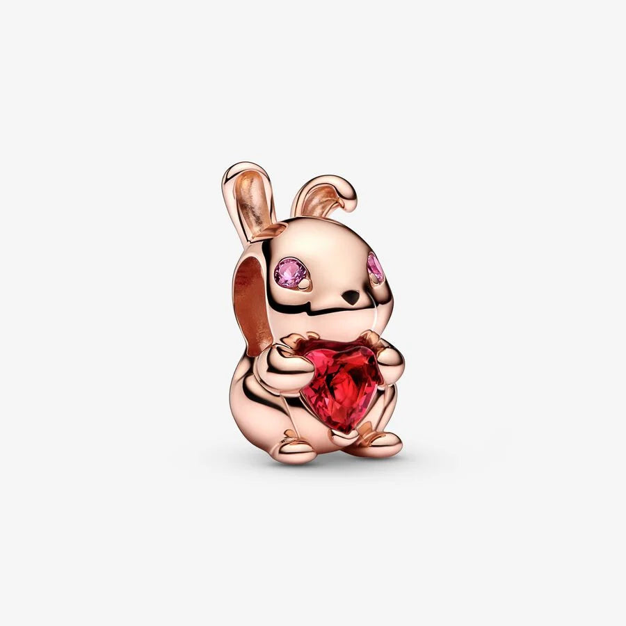 Rabbit Charm with Red Heart Stone