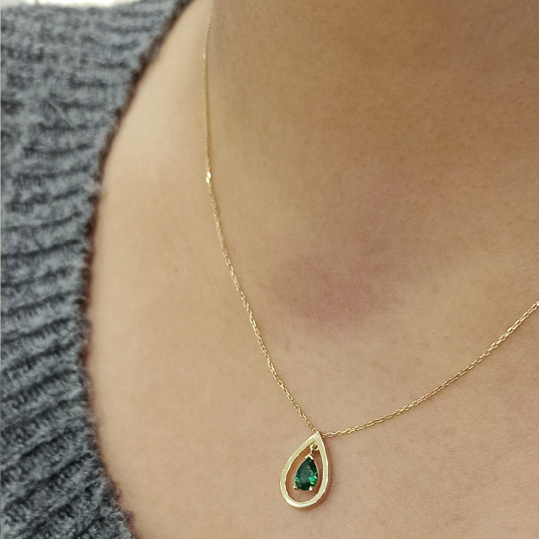 Green Drop Cut Stone Necklace