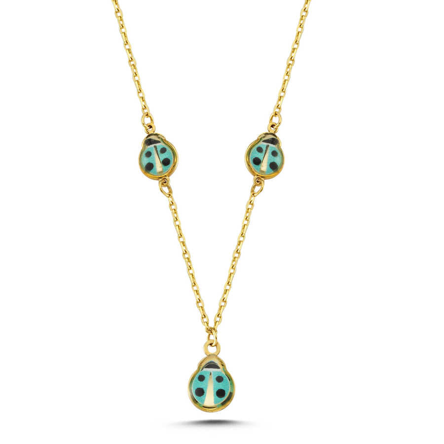 Blue Verbena Ladybug Necklace