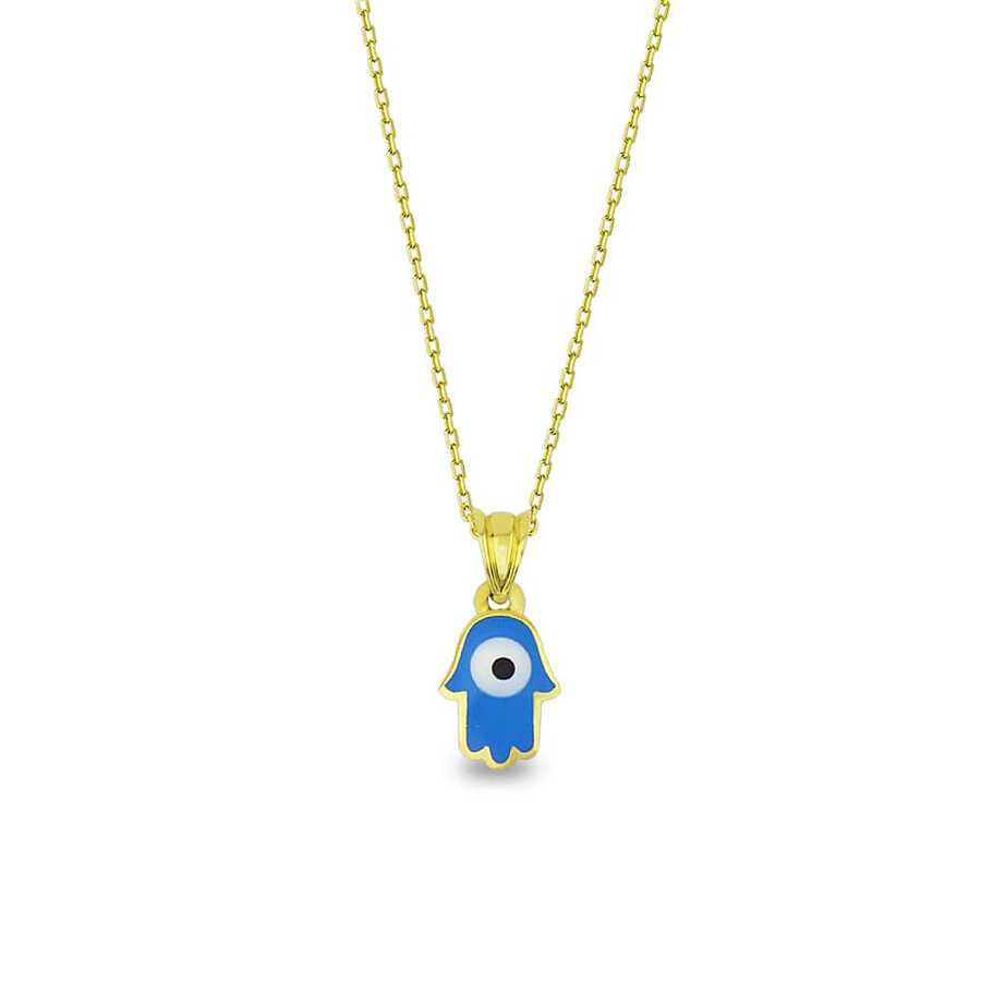 Enameled Eye Fatima Hand Necklace