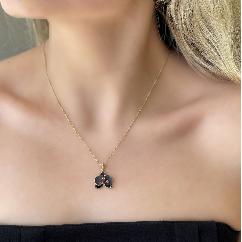 Black Orchid Ruby Stone Oxidized Necklace