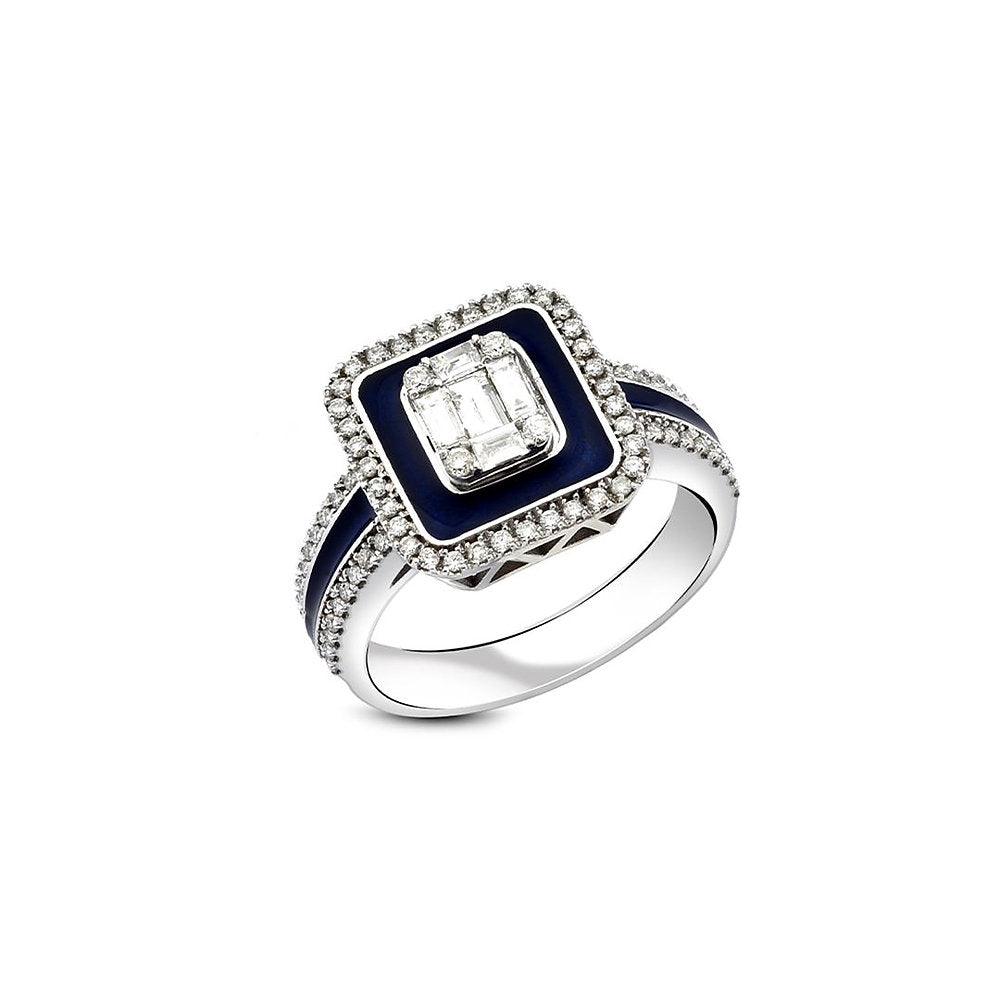 Black Enameled Diamond Baguette Ring
